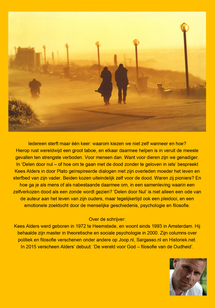 Delen door nul, C.J. Alders, Klokwerk-Design, achterkant met twee foto's en tekst